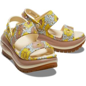 imageCrocs UnisexAdult Classic Mega Crush Sandal  Platform SandalsVanillaCork Retro Floral