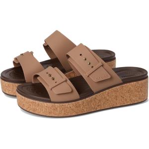 imageCrocs Womens Brooklyn Cork Buckle Sandals WedgeMilk Chocolate