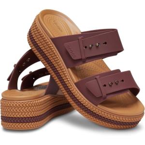 imageCrocs Womens Brooklyn Buckle Low Wedge SandalDark Clay