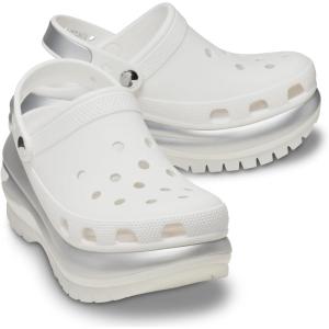 imageCrocs Mega Crush Clog  Unisex Clogs  Thermoplastic Upper  Adjustable AnkleSling  Flexible  Rubber TreadWhiteSilver