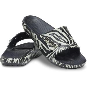 imageCrocs Unisex Adult Classic Graphic SlidesBlackZebra Print