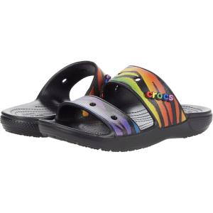 imageCrocs Unisex Adult Classic Twostrap Slide SandalsBlackMulti Rainbow Animal Print