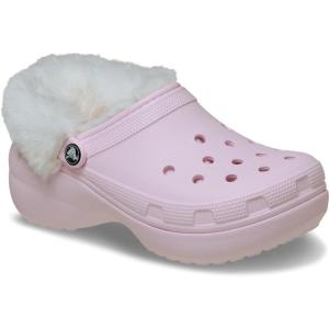 imageCrocs Womens Classic Platform FuzzLined ClogsPink Milk Fuzzy