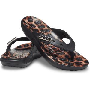 imageCrocs Unisexs Classic Flip FlopsBlackLeopard