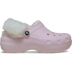 imageCrocs Womens Classic Lined Platform ClogsPink Milk Fuzzy