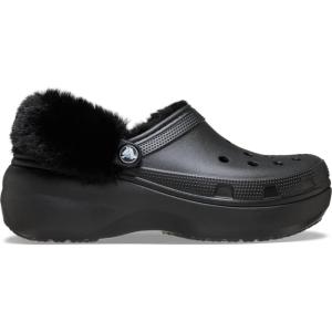 imageCrocs Womens Classic Platform FuzzLined Clogs Fuzzy Slippers Black 5