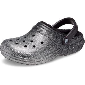 imageCrocs Unisex Classic Glitter Lined Clogs  Fuzzy Slippers BlackSilver 8 Women6 Men