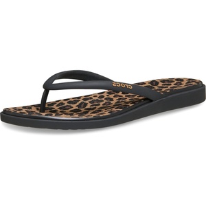 image:imageCrocs Womens Miami Round Toe Flip Flops  Flexible Straps  360 Degree Comfort  Croslite Foam FootbedBlackSepiaLeopard
