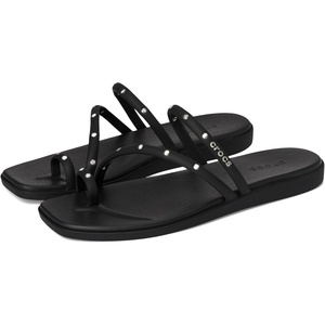 image:imageCrocs Womens Miami Toe Loop Sandals  Square Toe Flat  Flexible Straps  Croslite Foam FootbedBlack Studs