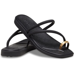 image:imageCrocs Womens Miami Toe Loop Sandals  Square Toe Flat  Flexible Straps  Croslite Foam FootbedMetallic Black