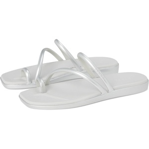 image:imageCrocs Womens Miami Toe Loop Sandals  Square Toe Flat  Flexible Straps  Croslite Foam FootbedMetallic Silver