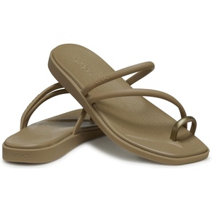 image:imageCrocs Womens Miami Toe Loop Sandals  Square Toe Flat  Flexible Straps  Croslite Foam FootbedSepia Metallic